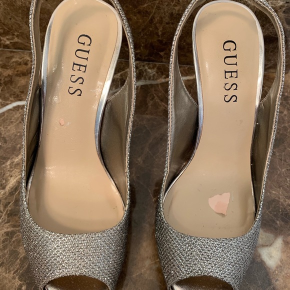 Guess Gold Sparkly Peep Toe Platform  Heels - Picture 3 of 8